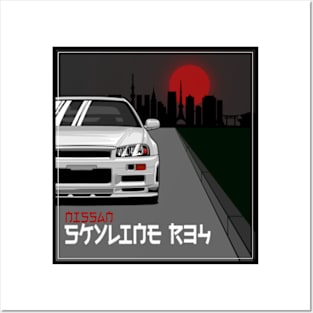 Nissan Skyline r34 GTR White, JDM Car Posters and Art